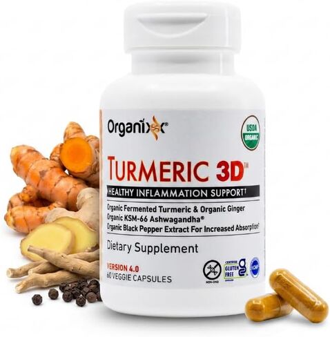 Organixx Turmeric Curcumin, Natural Immune Support, Helps Maintain Healthy Joints, with Ginger, Ashwagandha, Vitamin D, Fermented for Maximum Bioavailability, 60 Vegetarian Capsules in Saudi Arabia