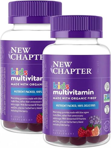 New Chapter Kids Multivitamin Gummies - 50% Less Sugar, Kids Gummy Vitamins with Vitamins C, D3 & Zinc, Non-GMO, Gluten Free, Berry-Citrus, 60ct in Kuwait