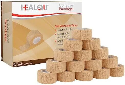 HEALQU Self Adhesive Bandage Wrap – Cohesive Tape for Athletic & Sports - 1" x 5 Yard Self Adherent Medical Tape, Flexible, Waterproof Elastic Bandages for Wrist & Ankle Vet Wrap for Dogs (Box of 12) in Saudi Arabia