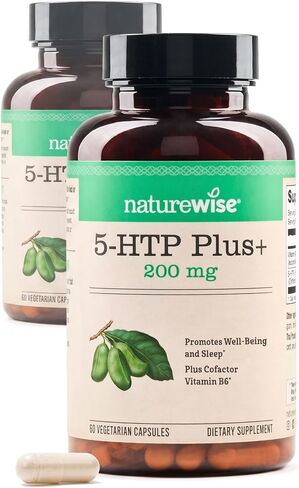 NatureWise 5-HTP 100mg دعم المزاج والنوم الطبيعي يعزز الوزن الطبيعي، معزز بفيتامين B6، غير معدل وراثيًا، خالي من الغلوتين، نباتي، سهل الهضم (قد تختلف التعبئة) (شهران - 120 عددًا) in Kuwait