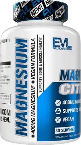 EVL Magnesium Citrate Capsules 400mg - Muscle and Bone Health Magnesium Supplement with Pure Magnesium Citrate for Muscle Relaxation and Bone Strength - 60 Veggie Magnesium Capsules for Health in Kuwait