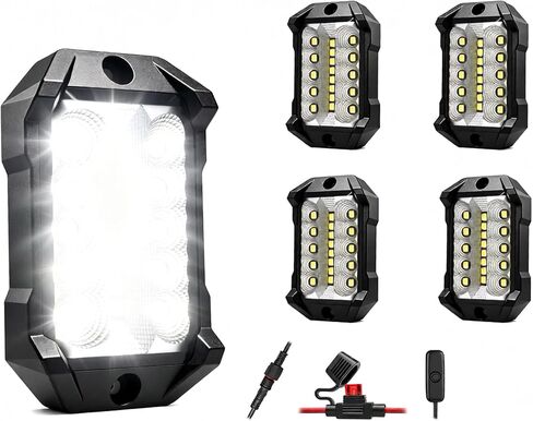 4 Pods Magnetic Metal Rock Lights, 6000K Pure White LED Rock Light Kit in Saudi Arabia