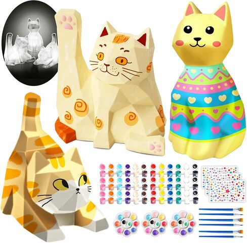 Goodyking Paint Your Own Cat Lamp Kit, DIY Cat Crafts Night Light, Painting Kit Arts & Crafts for Kids Ages 8-12, Art Supplies Birthday Easter Party Holiday Gift for Teens Girls Boys Age 3 4 5 6 7 8+ in Saudi Arabia