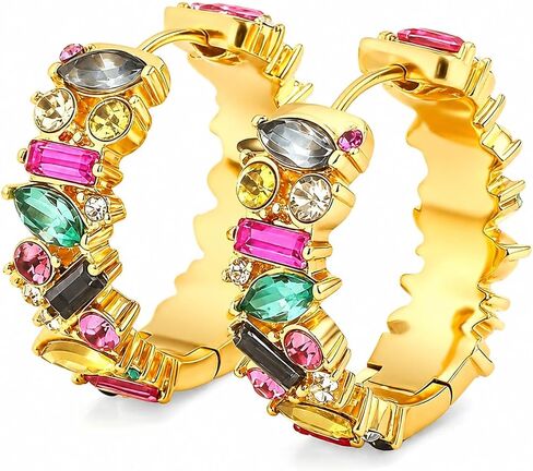 Colorful Hoop Earrings, Sparkly Crystal Cubic Zirconia Hoop Earrings for Women Hypoallergenic Small Huggies Hoop Earrings for Birthday Jewelry (Colorful)… in Kuwait