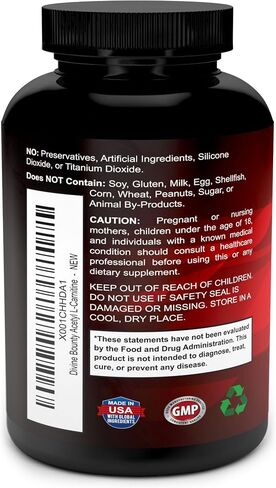 Divine Bounty Acetyl L-Carnitine Capsules 1200mg Per Serving - L Carnitine Supplement 120 Vegetarian Capsules in Kuwait