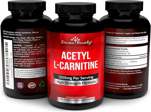 Divine Bounty Acetyl L-Carnitine Capsules 1200mg Per Serving - L Carnitine Supplement 120 Vegetarian Capsules in Kuwait