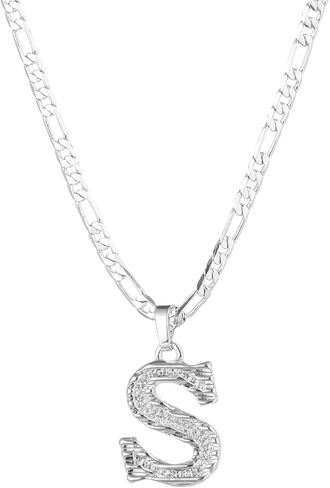 Initial Necklace for Women Men Girls Boys, Gothic 14K Gold Plated 26 Letters Pendant Necklace, Figaro Paperclip Chain with Extension in Kuwait