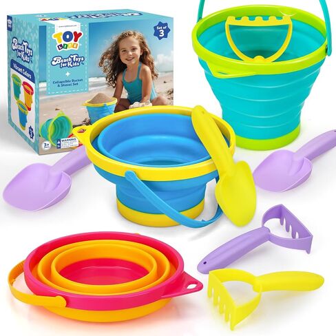 TOY Life Collapsible Beach Sand Toy Set, Silicone Beach Bucket, Ages 3-8 in Saudi Arabia