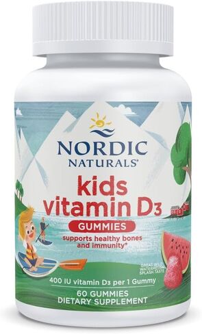 Nordic Naturals Vitamin D3 Gummies Kids، دفقة البطيخ البري - 120 علكة - 400 وحدة دولية فيتامين D3 - صحة العظام، مناعة صحية - غير معدلة وراثيًا، نباتي - 120 وجبة in Kuwait