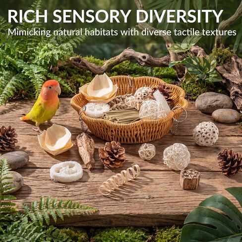 26 PCS Bird Foraging Toys Set with Hanging Rattan Basket Swing in Kuwait