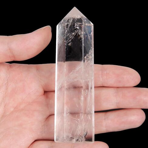 Orientrea Clear Quartz Crystal Wand-1 Pc 3.5"-3.9" Natural Clear Quartz Crystal Wands, Healing Crystal and Stones, Natural Stone Tower, Gift Box Packaging in Kuwait