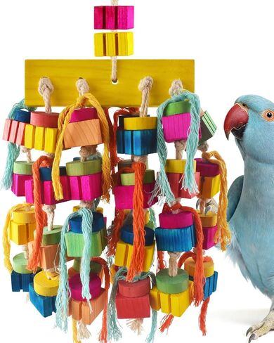 DBNESS Bird Toys, 18.9in Parrot Chew Toys for Large Birds Hanging Natural Wooden Thick Blocks shredding Toys Bird Cage Toy for Medium to Large Macaws Cockatoos African Greys Amazons in Saudi Arabia