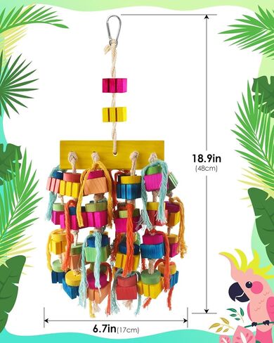 DBNESS Bird Toys, 18.9in Parrot Chew Toys for Large Birds Hanging Natural Wooden Thick Blocks shredding Toys Bird Cage Toy for Medium to Large Macaws Cockatoos African Greys Amazons in Saudi Arabia