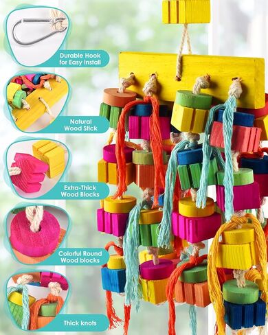 DBNESS Bird Toys, 18.9in Parrot Chew Toys for Large Birds Hanging Natural Wooden Thick Blocks shredding Toys Bird Cage Toy for Medium to Large Macaws Cockatoos African Greys Amazons in Saudi Arabia
