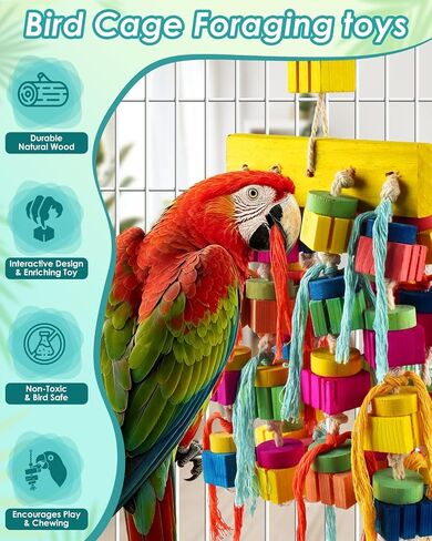 DBNESS Bird Toys, 18.9in Parrot Chew Toys for Large Birds Hanging Natural Wooden Thick Blocks shredding Toys Bird Cage Toy for Medium to Large Macaws Cockatoos African Greys Amazons in Saudi Arabia