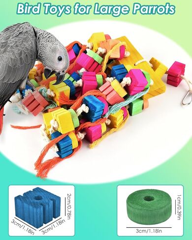 DBNESS Bird Toys, 18.9in Parrot Chew Toys for Large Birds Hanging Natural Wooden Thick Blocks shredding Toys Bird Cage Toy for Medium to Large Macaws Cockatoos African Greys Amazons in Saudi Arabia