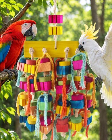 DBNESS Bird Toys, 18.9in Parrot Chew Toys for Large Birds Hanging Natural Wooden Thick Blocks shredding Toys Bird Cage Toy for Medium to Large Macaws Cockatoos African Greys Amazons in Saudi Arabia