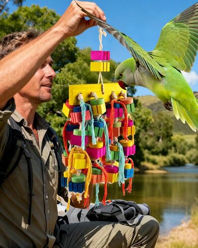 DBNESS Bird Toys, 18.9in Parrot Chew Toys for Large Birds Hanging Natural Wooden Thick Blocks shredding Toys Bird Cage Toy for Medium to Large Macaws Cockatoos African Greys Amazons in Saudi Arabia