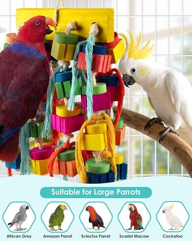 DBNESS Bird Toys, 18.9in Parrot Chew Toys for Large Birds Hanging Natural Wooden Thick Blocks shredding Toys Bird Cage Toy for Medium to Large Macaws Cockatoos African Greys Amazons in Saudi Arabia