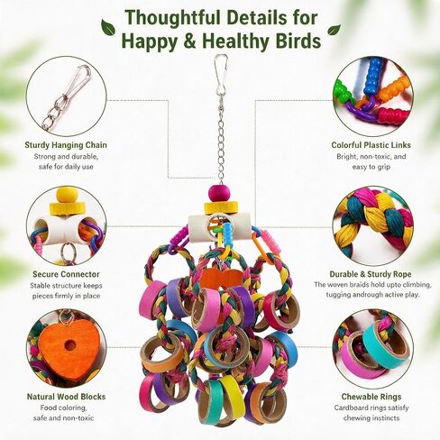 Bird Toys for Medium Parrot Colorful Shredding Toys with 24 Chewy Rings in Saudi Arabia