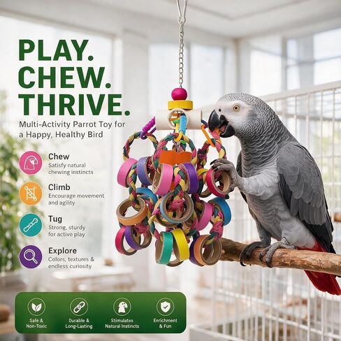 Bird Toys for Medium Parrot Colorful Shredding Toys with 24 Chewy Rings in Saudi Arabia