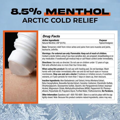 OMAX CryoFreeze Pain Relief Menthol Roll On, Arthritis Pain Relief, Back Pain Relief, Muscle & Joint Pain Relief, Arnica, Made in USA (3 fl oz) in Kuwait