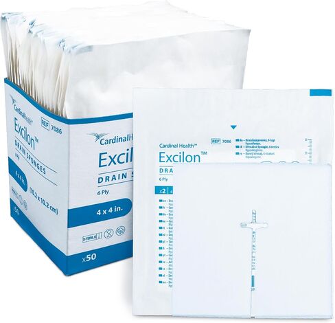 Covidien 7086 Excilon Drain Sponge, Sterile 2's in Peel-Back Package, 4" x 4", 6-ply (Pack of 50) - 1 box in Kuwait