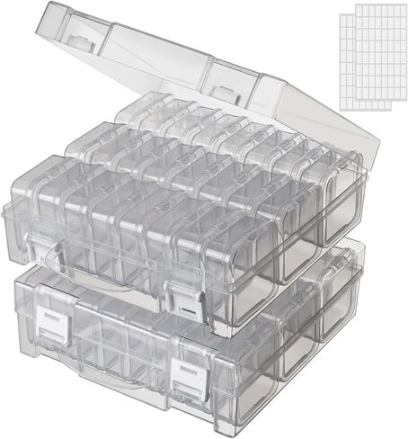 Bead Organizer Box, Small Storage Containers, Craft Storage Box Rhinestone Organizer With Hinged Lid for Seeds Art Craft (2 Pack - 24 Slots Transparent) in Kuwait