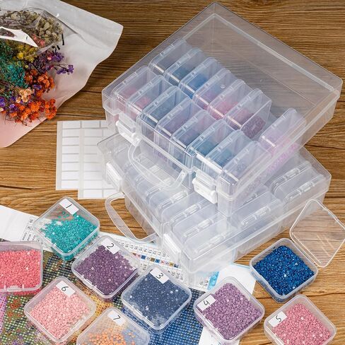 Bead Organizer Box, Small Storage Containers, Craft Storage Box Rhinestone Organizer With Hinged Lid for Seeds Art Craft (2 Pack - 24 Slots Transparent) in Kuwait