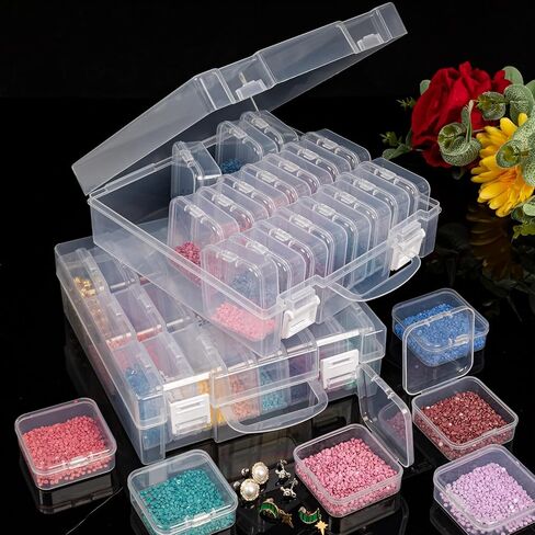 Bead Organizer Box, Small Storage Containers, Craft Storage Box Rhinestone Organizer With Hinged Lid for Seeds Art Craft (2 Pack - 24 Slots Transparent) in Kuwait