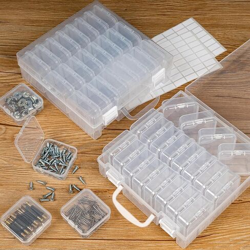 Bead Organizer Box, Small Storage Containers, Craft Storage Box Rhinestone Organizer With Hinged Lid for Seeds Art Craft (2 Pack - 24 Slots Transparent) in Kuwait