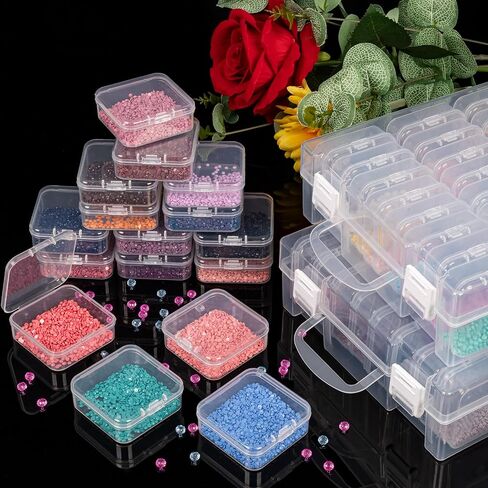 Bead Organizer Box, Small Storage Containers, Craft Storage Box Rhinestone Organizer With Hinged Lid for Seeds Art Craft (2 Pack - 24 Slots Transparent) in Kuwait