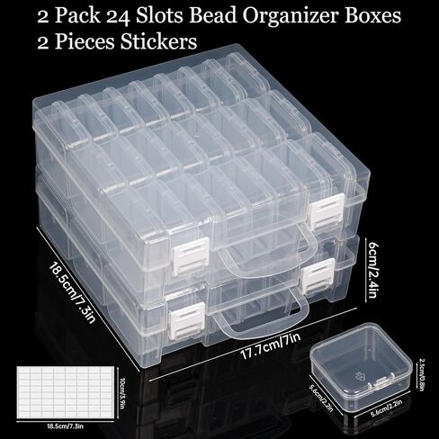 Bead Organizer Box, Small Storage Containers, Craft Storage Box Rhinestone Organizer With Hinged Lid for Seeds Art Craft (2 Pack - 24 Slots Transparent) in Kuwait