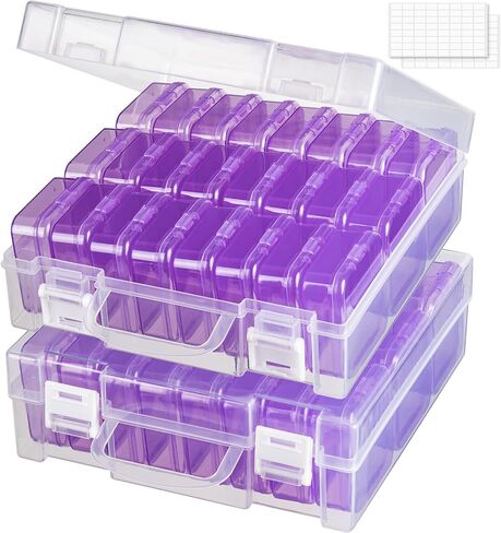Bead Organizer Box, Small Storage Containers, Craft Storage Box Rhinestone Organizer With Hinged Lid for Seeds Art Craft (2 Pack - 24 Slots Transparent) in Kuwait