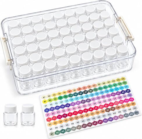 Bead Storage Organizer with 56 Small Bottles, Clear Plastic Craft Storage Box with Labels, Mini Container Organizer for Beads, Jewelry, Diamond Painting and DIY Supplies in Kuwait