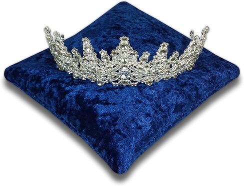 7.5" Dark Blue Crushed Velvet Tiara & Crown Pillow Stand in Kuwait