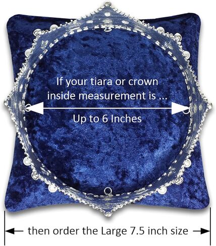 7.5" Dark Blue Crushed Velvet Tiara & Crown Pillow Stand in Kuwait