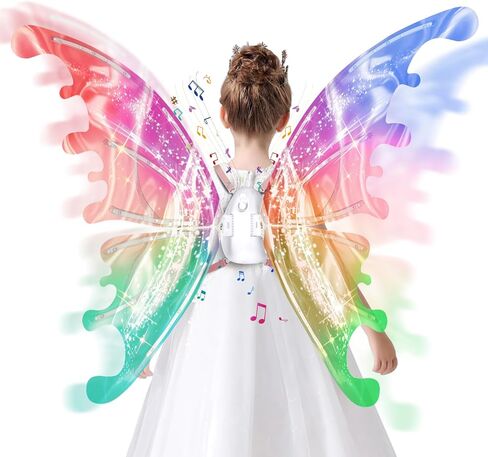 maysida Electric Fairy Wings for Girls, Light Up Moving Butterfly Wings with LED Lights and Music, Toy for Kids as Halloween Valentine Birthday Christmas Party Costume Princess Cosplay Dress Up Gift in Kuwait