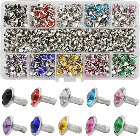 BDS-HOME 400sets 7mm Rhinestone Rivets 10 Colors Cz Crystal Rivets in Saudi Arabia