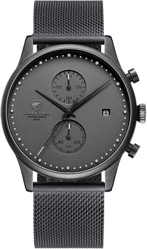 GOLDEN HOUR Mens Watch Fashion Sleek Minimalist Quartz Analog Mesh Stainless Steel Waterproof Chronograph Watches for Men with Auto Date in Kuwait