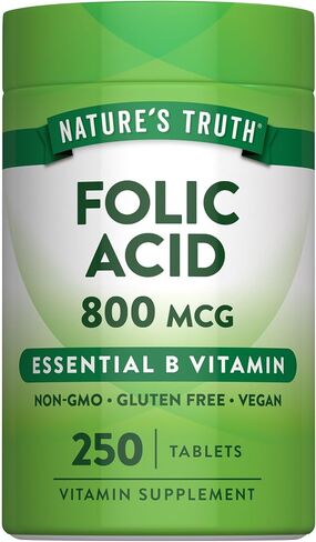 Folic Acid | 800 mcg | 250 Tablets | Vegetarian, Non-GMO & Gluten Free Supplement | by Nature's Truth in Kuwait