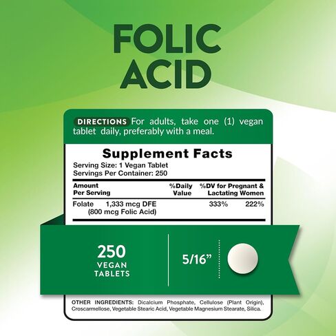 Folic Acid | 800 mcg | 250 Tablets | Vegetarian, Non-GMO & Gluten Free Supplement | by Nature's Truth in Kuwait