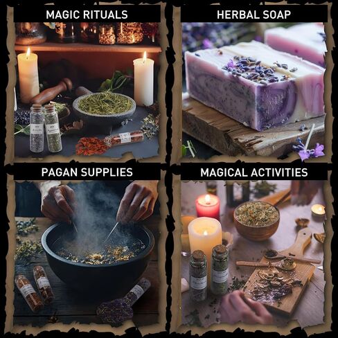 Witchcraft Supplies Herbs - 30 Bottles Dried Herbs Kit for Beginners - Altar Supplies Healing Herbal Natural Herbs Crystal Spoon for Wicca, Pagan Magic Spells and Bath in Kuwait