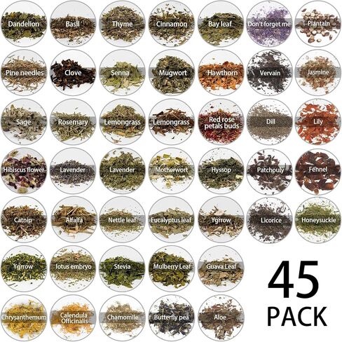 Witchcraft Supplies Herbs - 30 Bottles Dried Herbs Kit for Beginners - Altar Supplies Healing Herbal Natural Herbs Crystal Spoon for Wicca, Pagan Magic Spells and Bath in Kuwait
