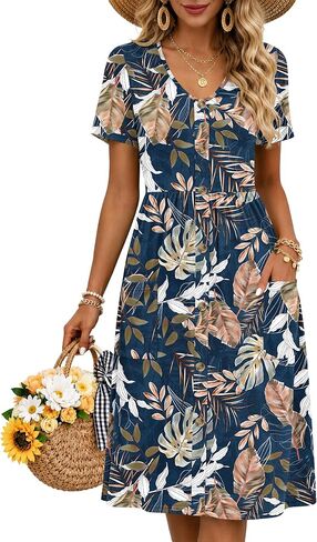 MOLERANI Women Summer Casual Short Sleeve Dresses Button Down Skater Dress with Pockets in Kuwait