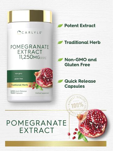 Carlyle Pomegranate Extract | 11250mg | 100 Capsules | Non-GMO, Gluten Free Supplement | Traditional Herb in Kuwait
