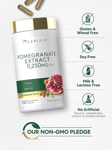 Carlyle Pomegranate Extract | 11250mg | 100 Capsules | Non-GMO, Gluten Free Supplement | Traditional Herb in Kuwait