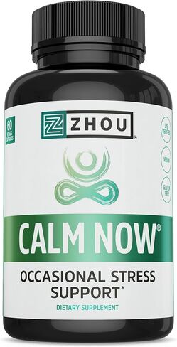 Zhou Calm Now Soothing Support with B Vitamins, Ashwagandha, Magnesium & Zinc, Relax, Focus & Positive Mind, Supports Serotonin Increase, Non-GMO, Vegan, Gluten-Free, 30 Servings - 60 VegCaps in Kuwait