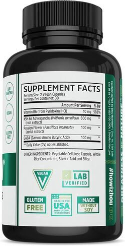 Zhou Calm Now Soothing Support with B Vitamins, Ashwagandha, Magnesium & Zinc, Relax, Focus & Positive Mind, Supports Serotonin Increase, Non-GMO, Vegan, Gluten-Free, 30 Servings - 60 VegCaps in Kuwait