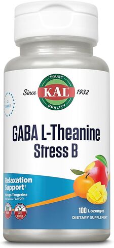 KAL GABA L-Theanine Stress B Lozenge, B Complex Vitamin Supplement, Healthy Relaxation, Mood & Focus Support, Natural Mango Tangerine Flavor, Vegan, 50 Servings, 100 Lozenges in Kuwait